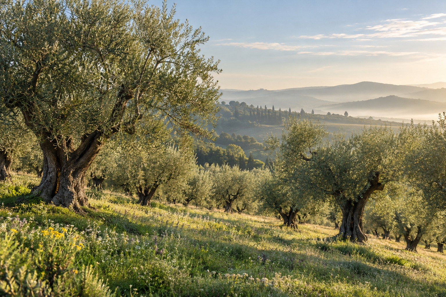 Un uliveto nel paesaggio toscano